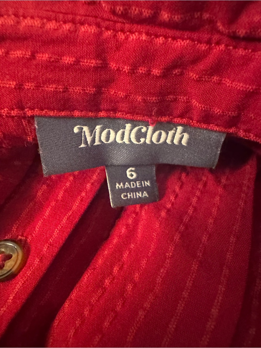 Modcloth Button-Front Striped Stitched Burgundy Red Shirt Dress - Picture 5 of 6